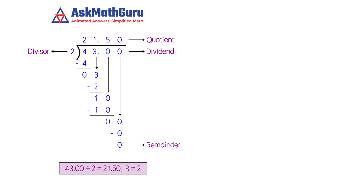 what-is-43-divided-by-2-calculating-to-2-decimal-places-long-division