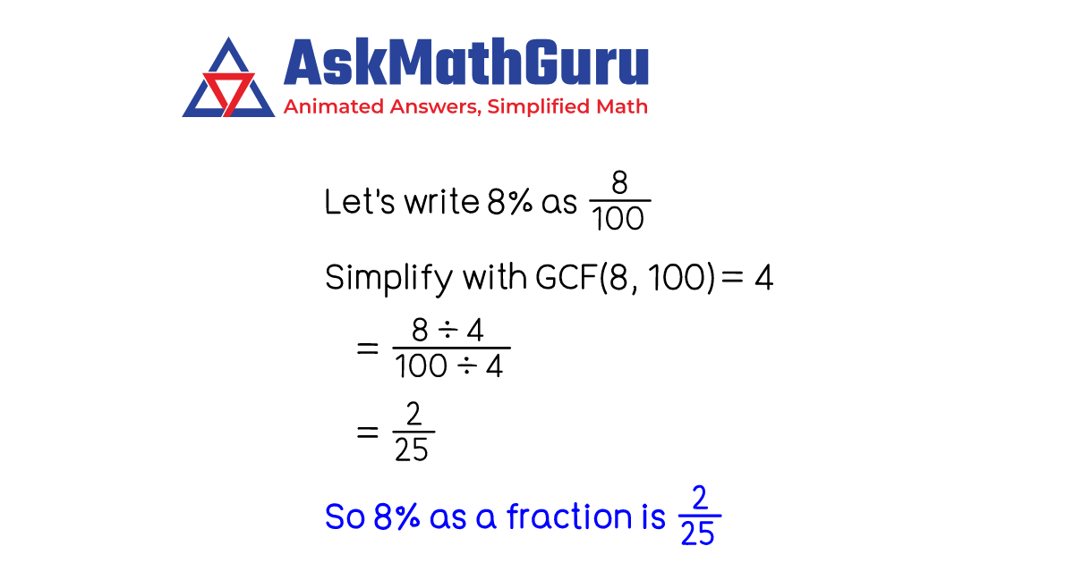 What is 8 percentage as fraction | Percent to Simplest Form Explained